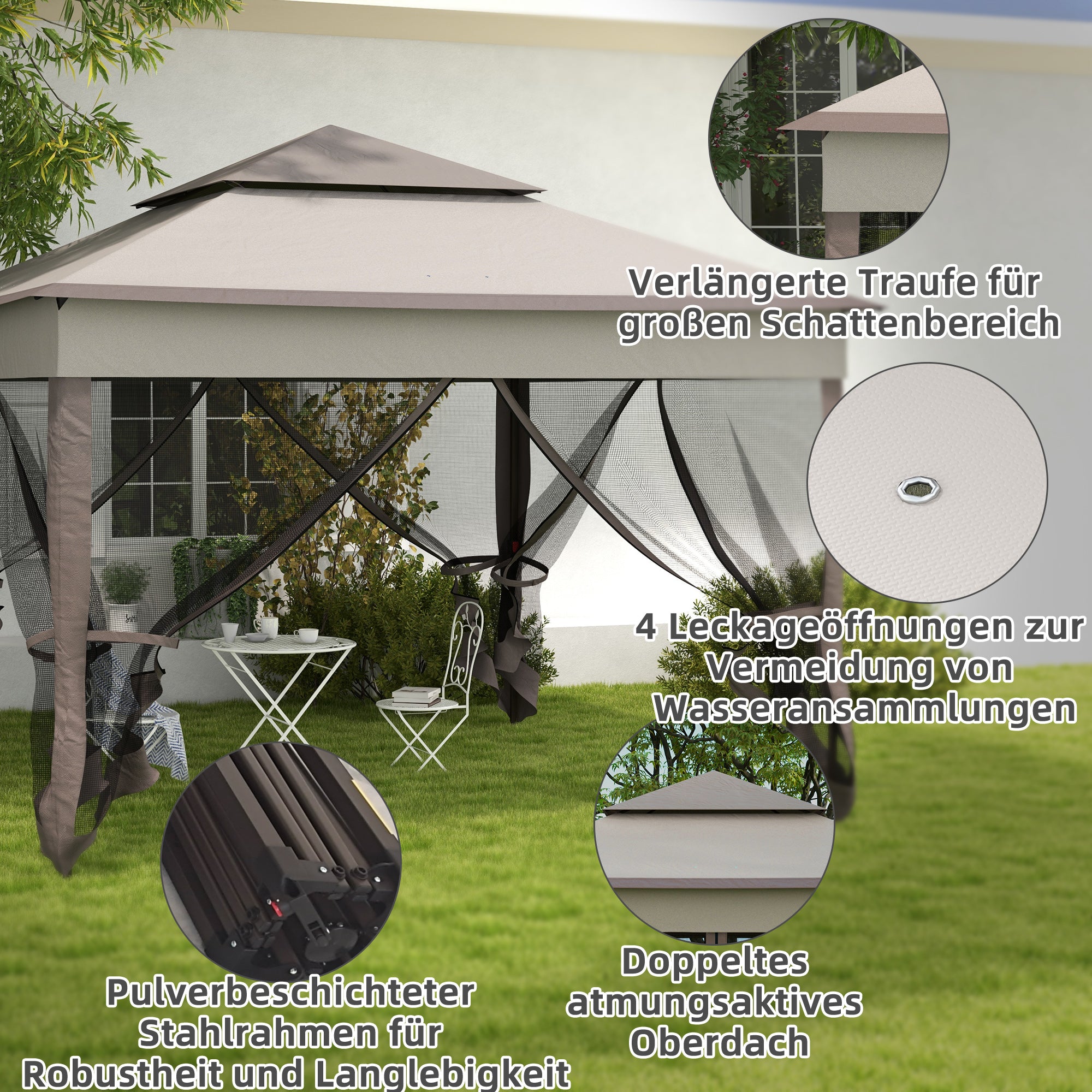 Foldable Gazebo Pavilion Garden Tent with Side Walls Pop-up Tent Garden Gazebo with Carrying Bag Light Gray 3.25 x 3.25 x 2.7 m