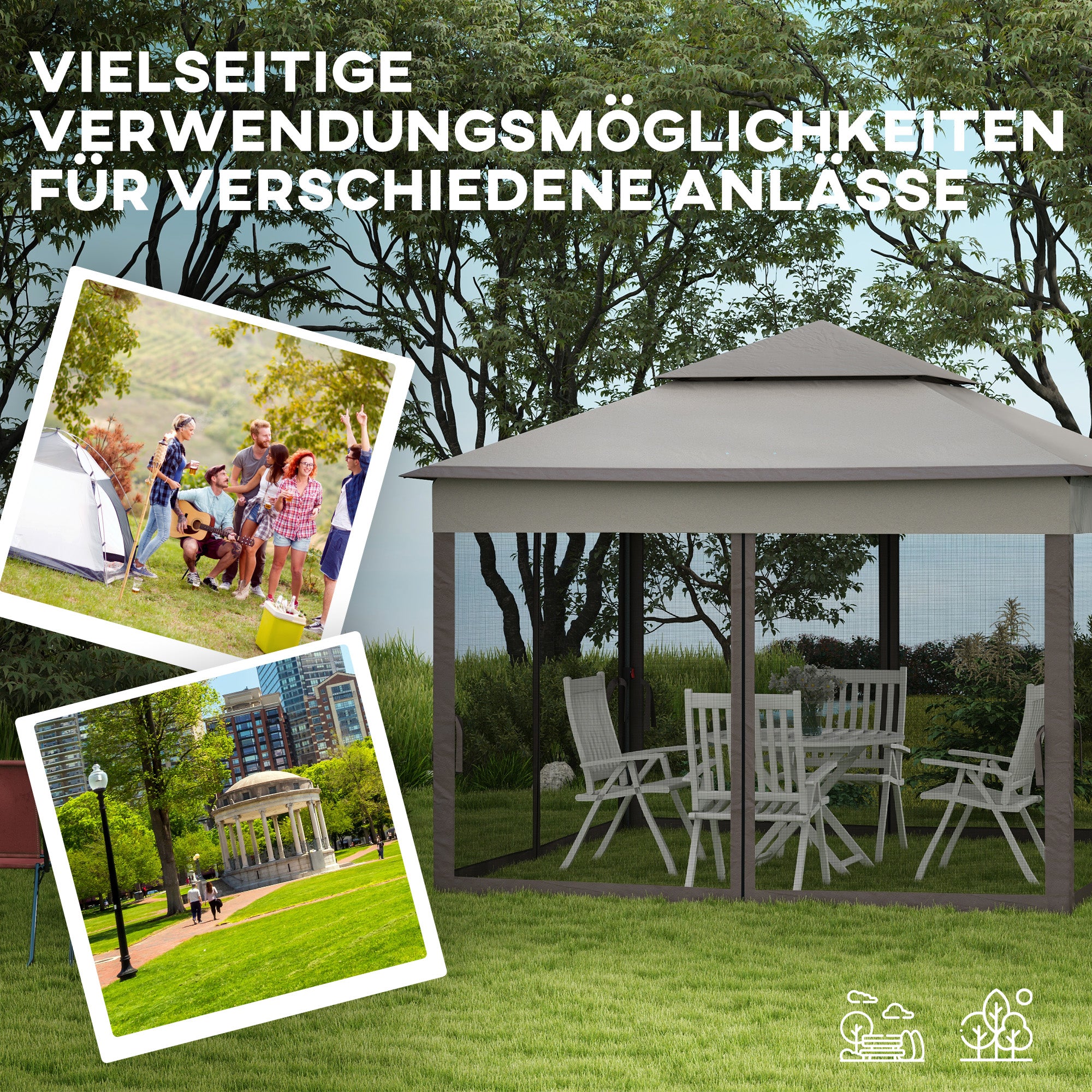 Foldable Gazebo Pavilion Garden Tent with Side Walls Pop-up Tent Garden Gazebo with Carrying Bag Light Gray 3.25 x 3.25 x 2.7 m
