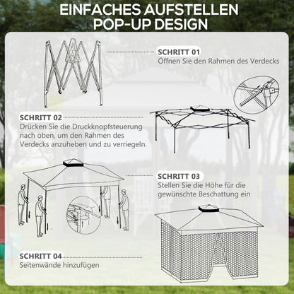 Foldable Gazebo Pavilion Garden Tent with Side Walls Pop-up Tent Garden Gazebo with Carrying Bag Light Gray 3.25 x 3.25 x 2.7 m
