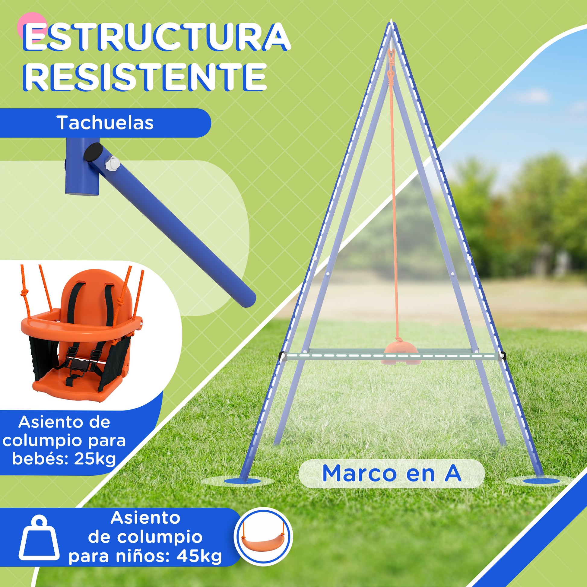 2-in-1 Children's Swing for Kids and Babies with 1 Children's Seat, 1 Baby Seat, and Safety Belt for Outdoor and Indoor Use Orange