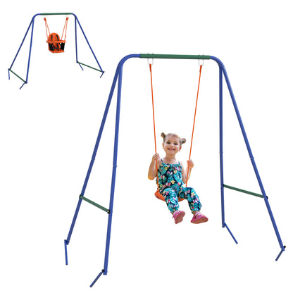 2-in-1 Children's Swing for Kids and Babies with 1 Children's Seat, 1 Baby Seat, and Safety Belt for Outdoor and Indoor Use Orange