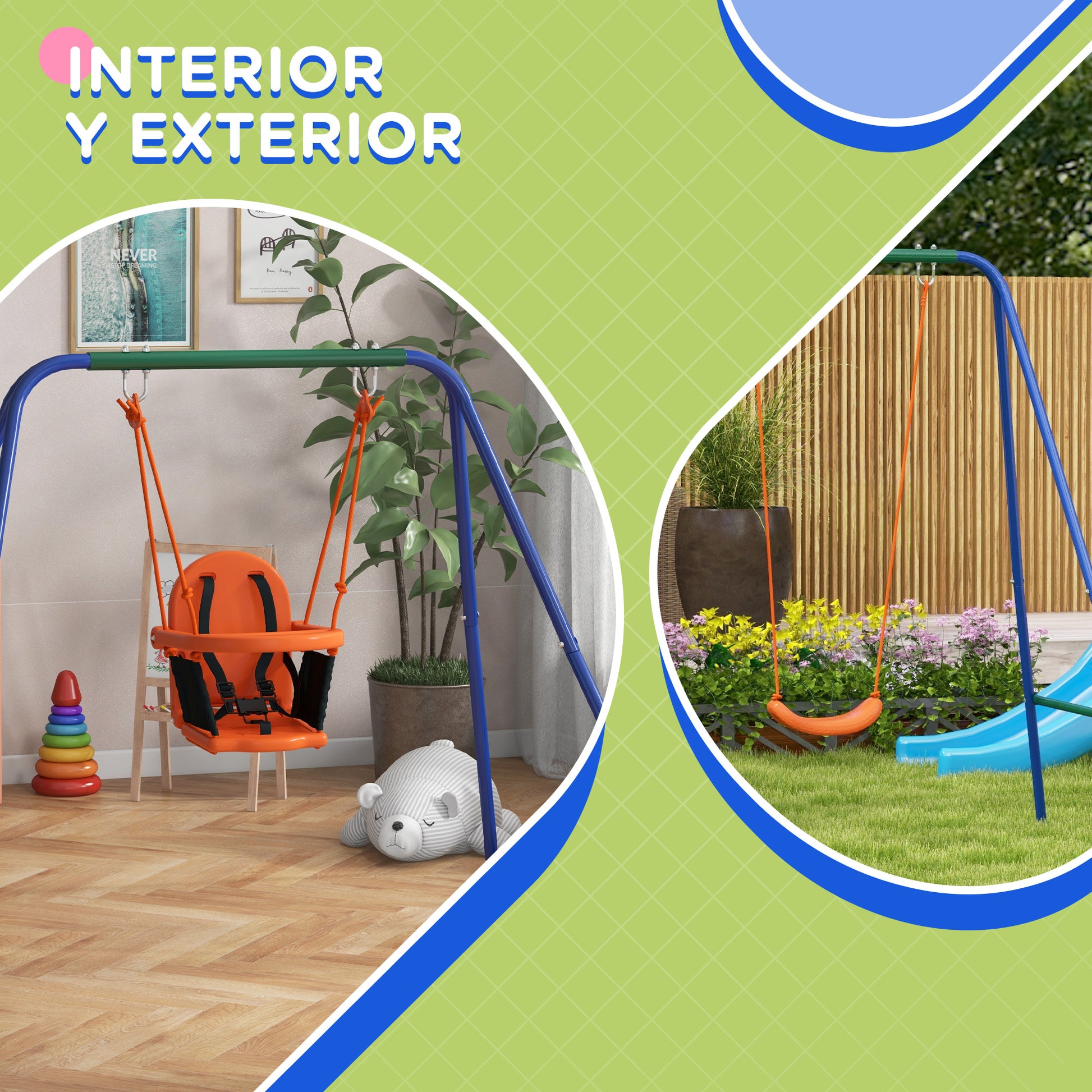 2-in-1 Children's Swing for Kids and Babies with 1 Children's Seat, 1 Baby Seat, and Safety Belt for Outdoor and Indoor Use Orange