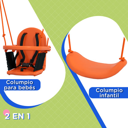 2-in-1 Children's Swing for Kids and Babies with 1 Children's Seat, 1 Baby Seat, and Safety Belt for Outdoor and Indoor Use Orange