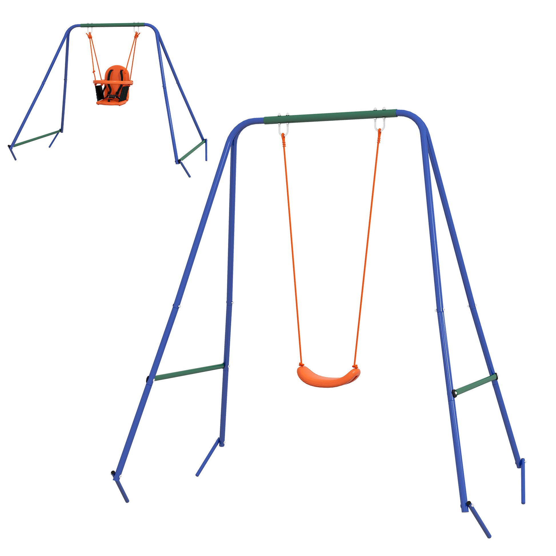 2-in-1 Children's Swing for Kids and Babies with 1 Children's Seat, 1 Baby Seat, and Safety Belt for Outdoor and Indoor Use Orange