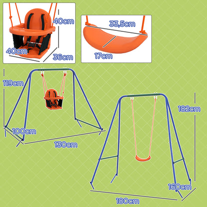 2-in-1 Children's Swing for Kids and Babies with 1 Children's Seat, 1 Baby Seat, and Safety Belt for Outdoor and Indoor Use Orange