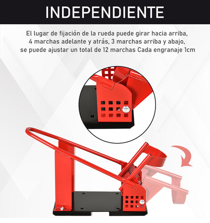 Universal Motorcycle Stand with Adjustable Length Rubber Caps Metal Structure Load 450 kg for Maintenance Works Red