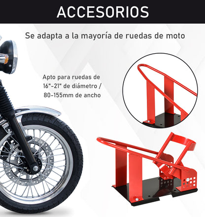 Universal Motorcycle Stand with Adjustable Length Rubber Caps Metal Structure Load 450 kg for Maintenance Works Red