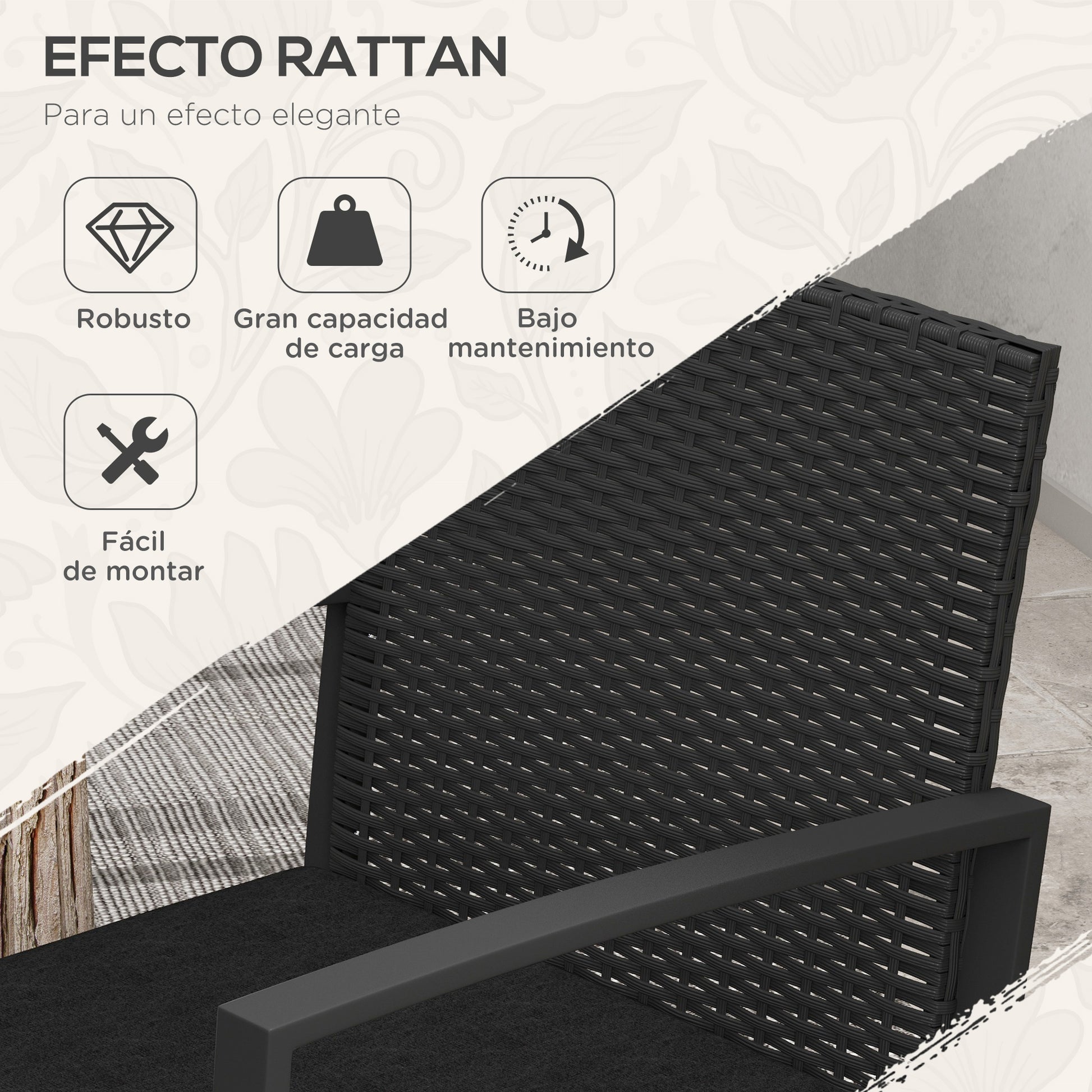 Synthetic Rattan Garden Furniture Set 1 Table and 2 Patio Chairs with Cushions and Armrests for Balcony Patio Black