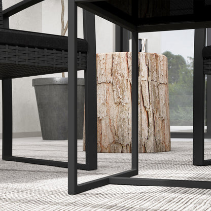 Synthetic Rattan Garden Furniture Set 1 Table and 2 Patio Chairs with Cushions and Armrests for Balcony Patio Black