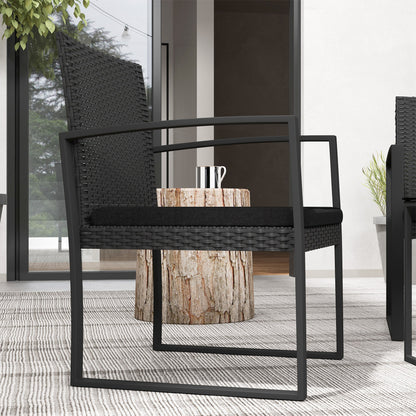 Synthetic Rattan Garden Furniture Set 1 Table and 2 Patio Chairs with Cushions and Armrests for Balcony Patio Black