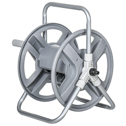 Hose Reel with Rewind Handle, Wall-Mounted or Freestanding Garden Hose Reel, 40m x 15mm Hose Storage Capacity