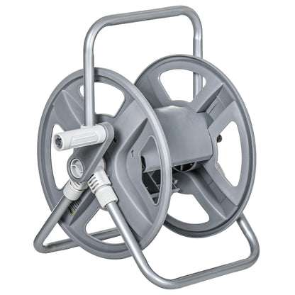 Hose Reel with Rewind Handle, Wall-Mounted or Freestanding Garden Hose Reel, 40m x 15mm Hose Storage Capacity