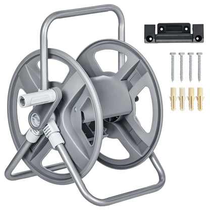 Hose Reel with Rewind Handle, Wall-Mounted or Freestanding Garden Hose Reel, 40m x 15mm Hose Storage Capacity