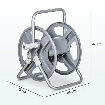 Hose Reel with Rewind Handle, Wall-Mounted or Freestanding Garden Hose Reel, 40m x 15mm Hose Storage Capacity