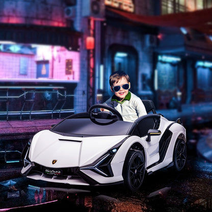 Kids Electric Car 12V 2 Driving Modes Lamborghini SIAN SUV Toy Electric Vehicle with Remote Control Music (MP3/USB) Light 3-5 Years Metal White 108 x 62 x 40 cm