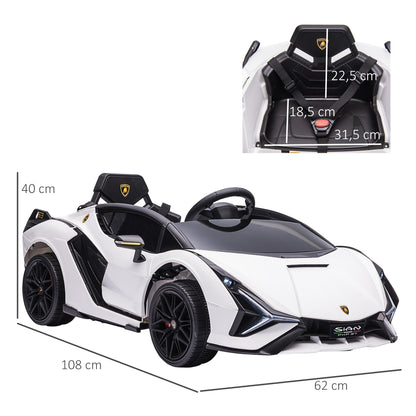 Kids Electric Car 12V 2 Driving Modes Lamborghini SIAN SUV Toy Electric Vehicle with Remote Control Music (MP3/USB) Light 3-5 Years Metal White 108 x 62 x 40 cm