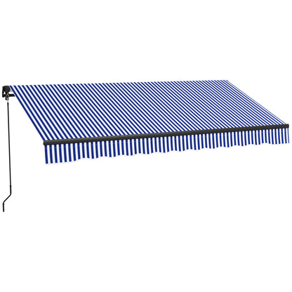 Retractable Manual Awning 3 x 2.5 m Balcony Awning Adjustable Tilt Crank Aluminum Frame Polyester Anti-UV Blue and White