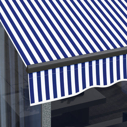 Retractable Manual Awning 3 x 2.5 m Balcony Awning Adjustable Tilt Crank Aluminum Frame Polyester Anti-UV Blue and White