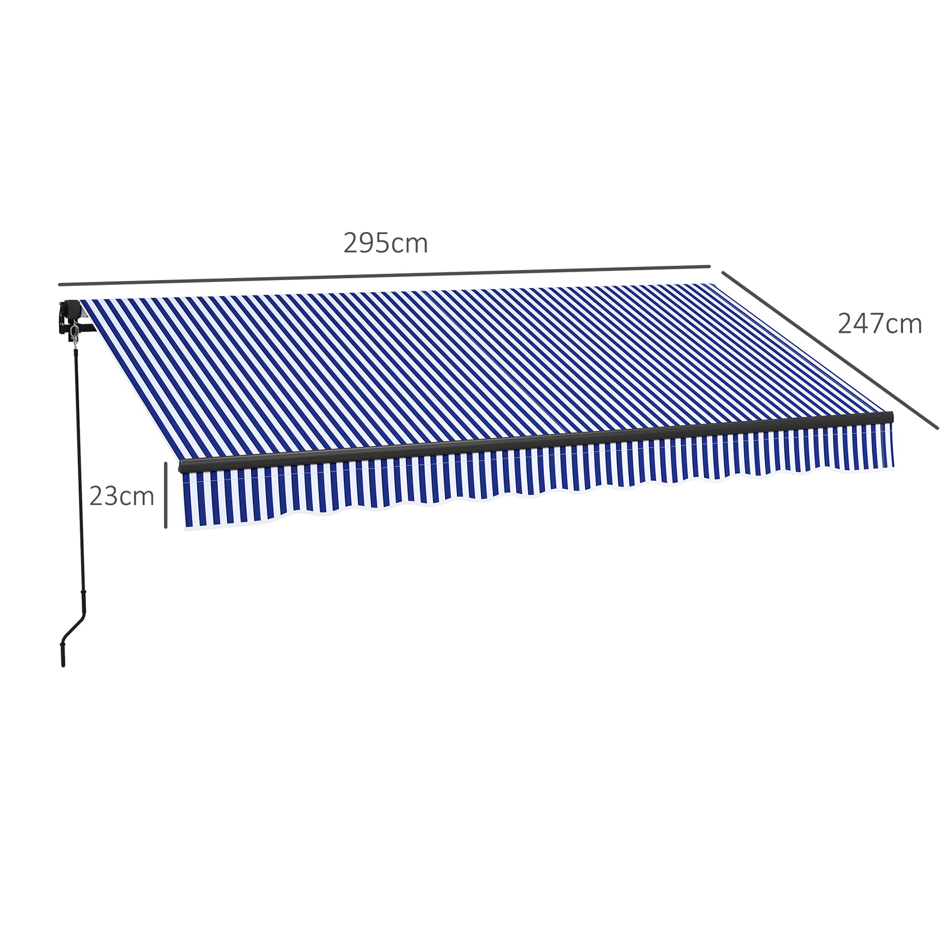 Retractable Manual Awning 3 x 2.5 m Balcony Awning Adjustable Tilt Crank Aluminum Frame Polyester Anti-UV Blue and White