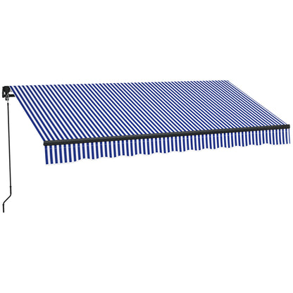 Retractable Manual Awning 3 x 2.5 m Balcony Awning Adjustable Tilt Crank Aluminum Frame Polyester Anti-UV Blue and White