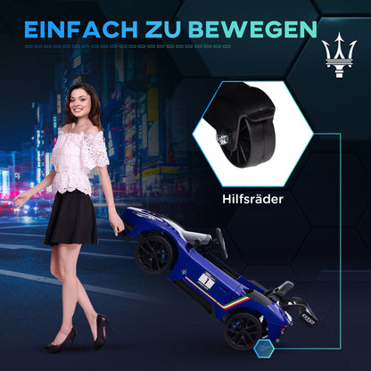 Kids Electric Car 12 V Maserati GT2 Children's Car with 2.4G Remote Control, Music, Horn, Four Shock-Absorbing Wheels, Electric Vehicle with Lights, Training Wheels, 3-5 km/h, for Kids 3-5 Years, Blue
