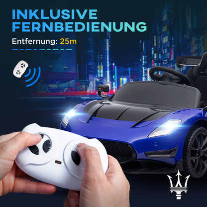Kids Electric Car 12 V Maserati GT2 Children's Car with 2.4G Remote Control, Music, Horn, Four Shock-Absorbing Wheels, Electric Vehicle with Lights, Training Wheels, 3-5 km/h, for Kids 3-5 Years, Blue