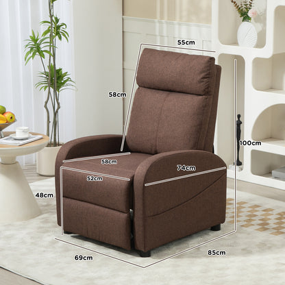 Manual Reclining Relax Armchair with Footrest, Linen Fabric Recliner for Bedroom, Living Room, Brown