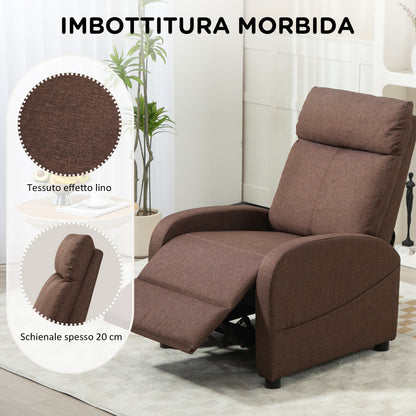 Manual Reclining Relax Armchair with Footrest, Linen Fabric Recliner for Bedroom, Living Room, Brown