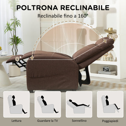 Manual Reclining Relax Armchair with Footrest, Linen Fabric Recliner for Bedroom, Living Room, Brown