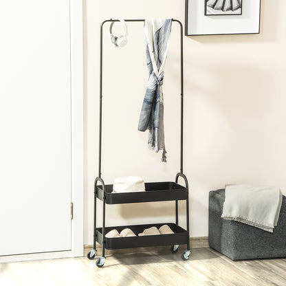 Clothes Rack on Wheels, Coat Stand with Clothes Rail, Shoe Rack, Freestanding Wardrobe made of Steel, for Living Room, Bedroom, up to 16 kg load capacity, Black