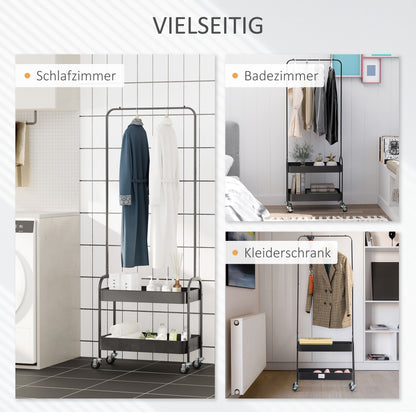 Clothes Rack on Wheels, Coat Stand with Clothes Rail, Shoe Rack, Freestanding Wardrobe made of Steel, for Living Room, Bedroom, up to 16 kg load capacity, Black