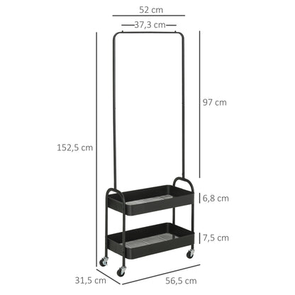 Clothes Rack on Wheels, Coat Stand with Clothes Rail, Shoe Rack, Freestanding Wardrobe made of Steel, for Living Room, Bedroom, up to 16 kg load capacity, Black