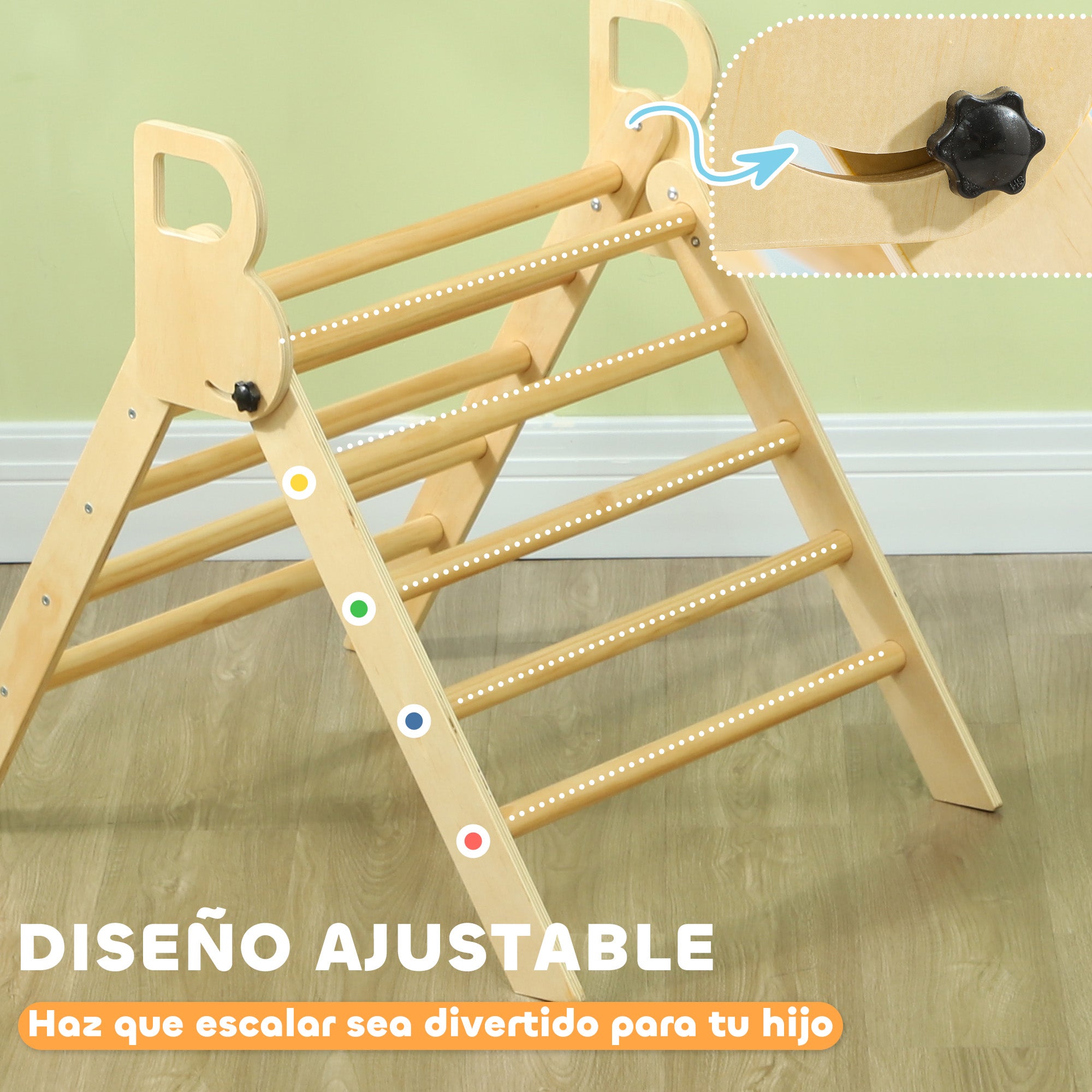 Folding Wooden Climbing Triangle for Kids 18-48 Months to Cultivate Balance and Coordination Skills 82x66 cm Natural