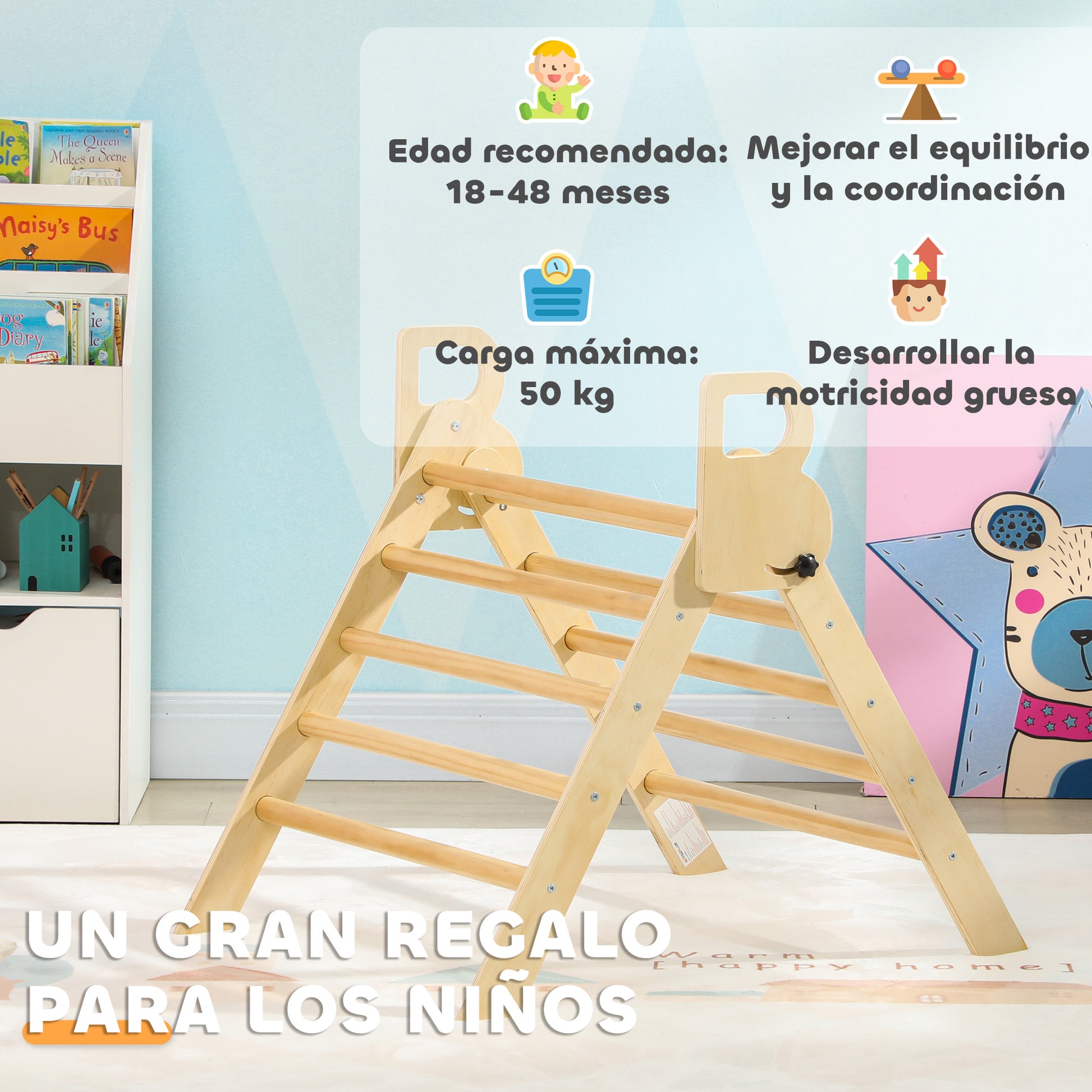 Folding Wooden Climbing Triangle for Kids 18-48 Months to Cultivate Balance and Coordination Skills 82x66 cm Natural