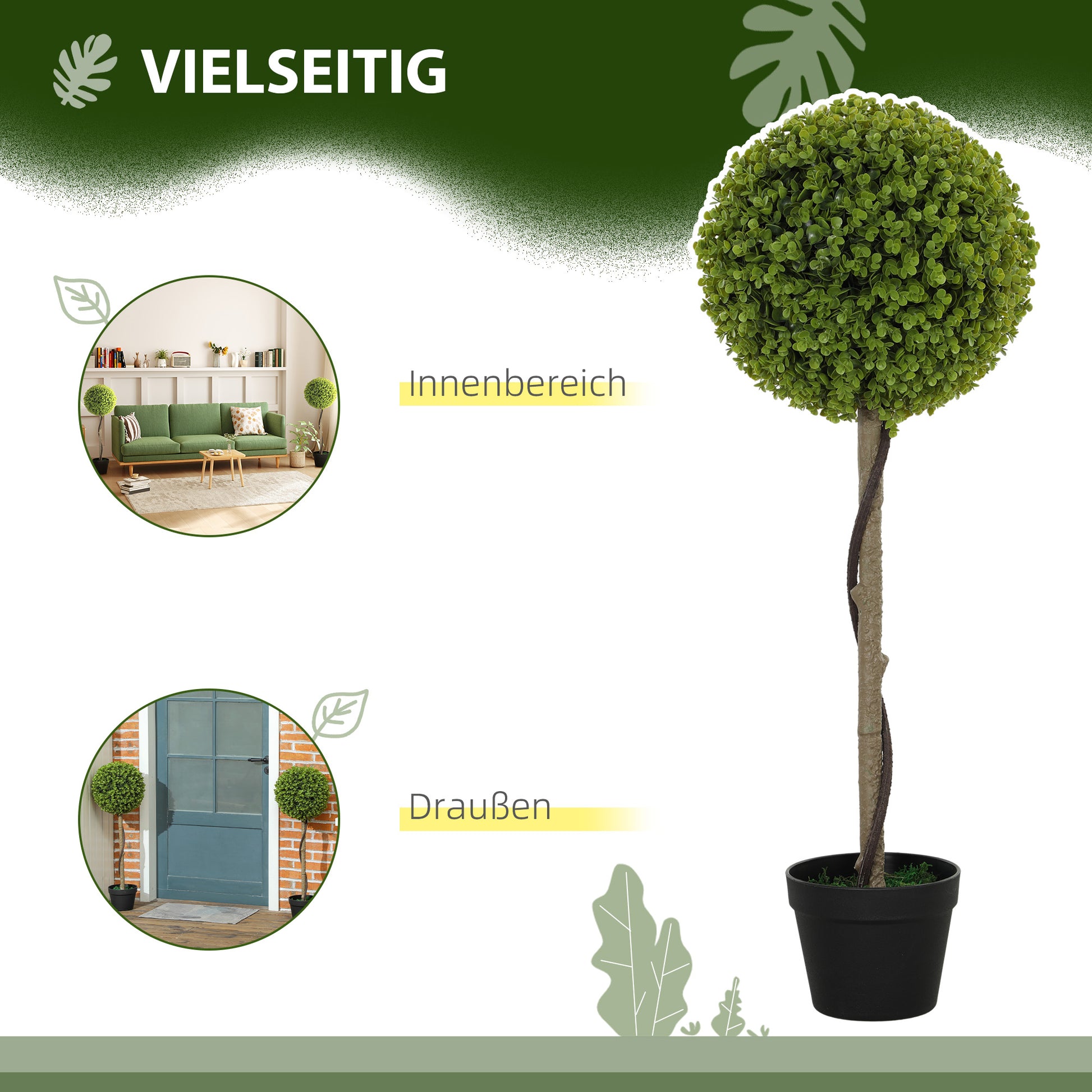 2-Piece Artificial Eucalyptus Set, 90 cm Houseplant, Artificial Plant in Pot, Large Decorative Plants for Home, Office, Hallway, Garden, Green