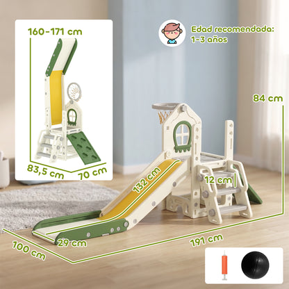 Foldable 4-in-1 Toddler Slide — Slide with Climber, Basketball Hoop & Ball, Storage Basket; Easy to Assemble & Clean, Indoor, Ages 1–3, Cream