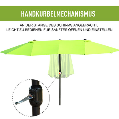 Double Sun Umbrella 455 x 265 cm, UV Protection Sunshade with Hand Crank, Patio Beach Windproof Crank Umbrella Sun Protection for Beach Balcony Garden, Green