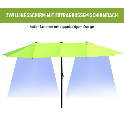 Double Sun Umbrella 455 x 265 cm, UV Protection Sunshade with Hand Crank, Patio Beach Windproof Crank Umbrella Sun Protection for Beach Balcony Garden, Green