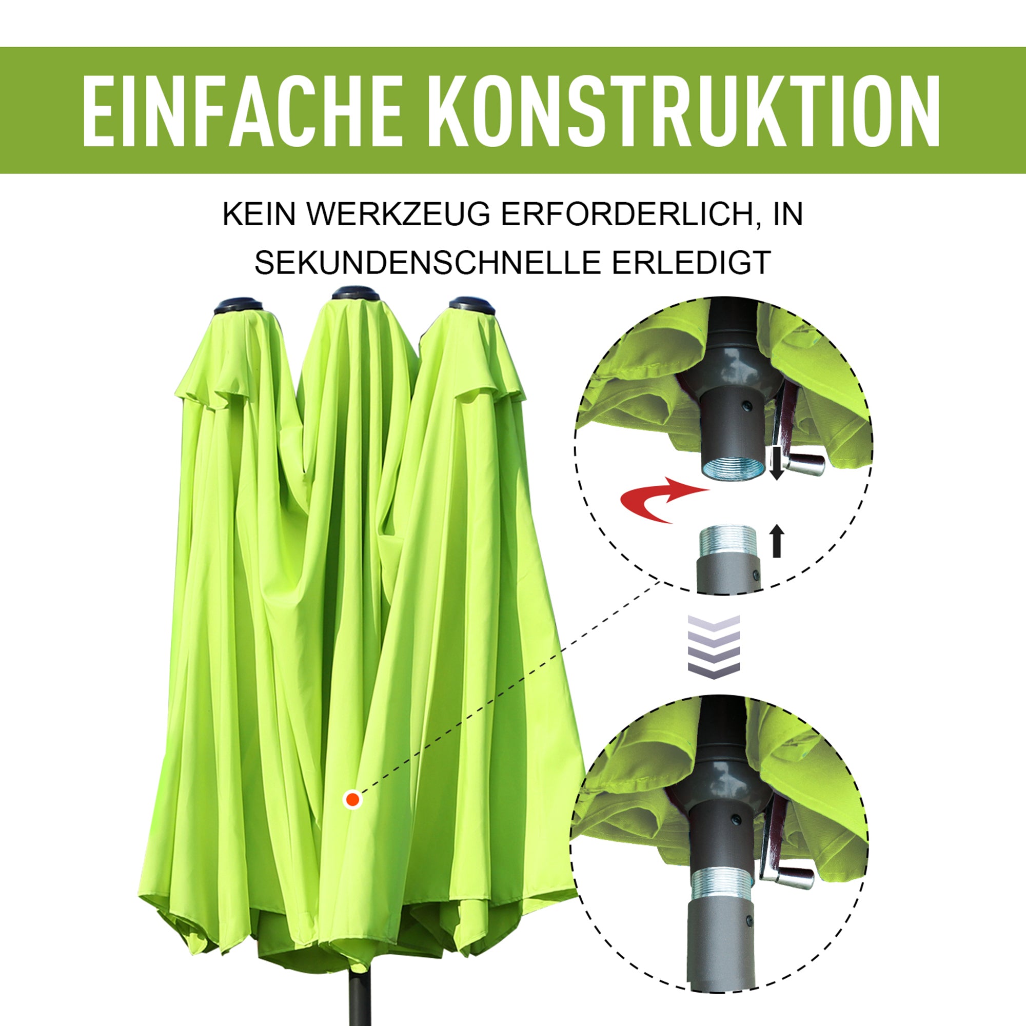 Double Sun Umbrella 455 x 265 cm, UV Protection Sunshade with Hand Crank, Patio Beach Windproof Crank Umbrella Sun Protection for Beach Balcony Garden, Green