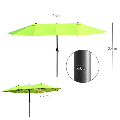 Double Sun Umbrella 455 x 265 cm, UV Protection Sunshade with Hand Crank, Patio Beach Windproof Crank Umbrella Sun Protection for Beach Balcony Garden, Green
