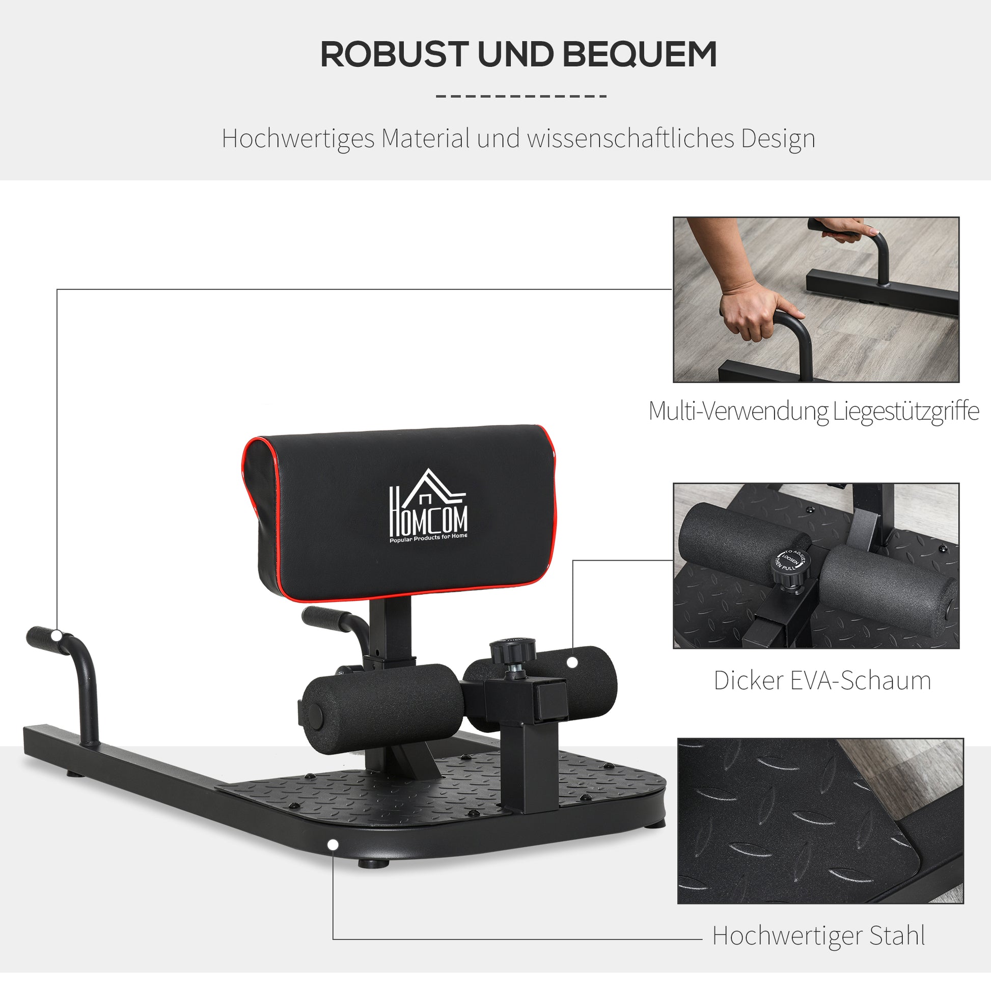 Sissy Squat Leg Trainer Abdominal Glute Trainer 3 in 1 Trainer Adjustable up to 264 lbs Steel Black 19.7 x 38.2 x (17.5-22.2) inches