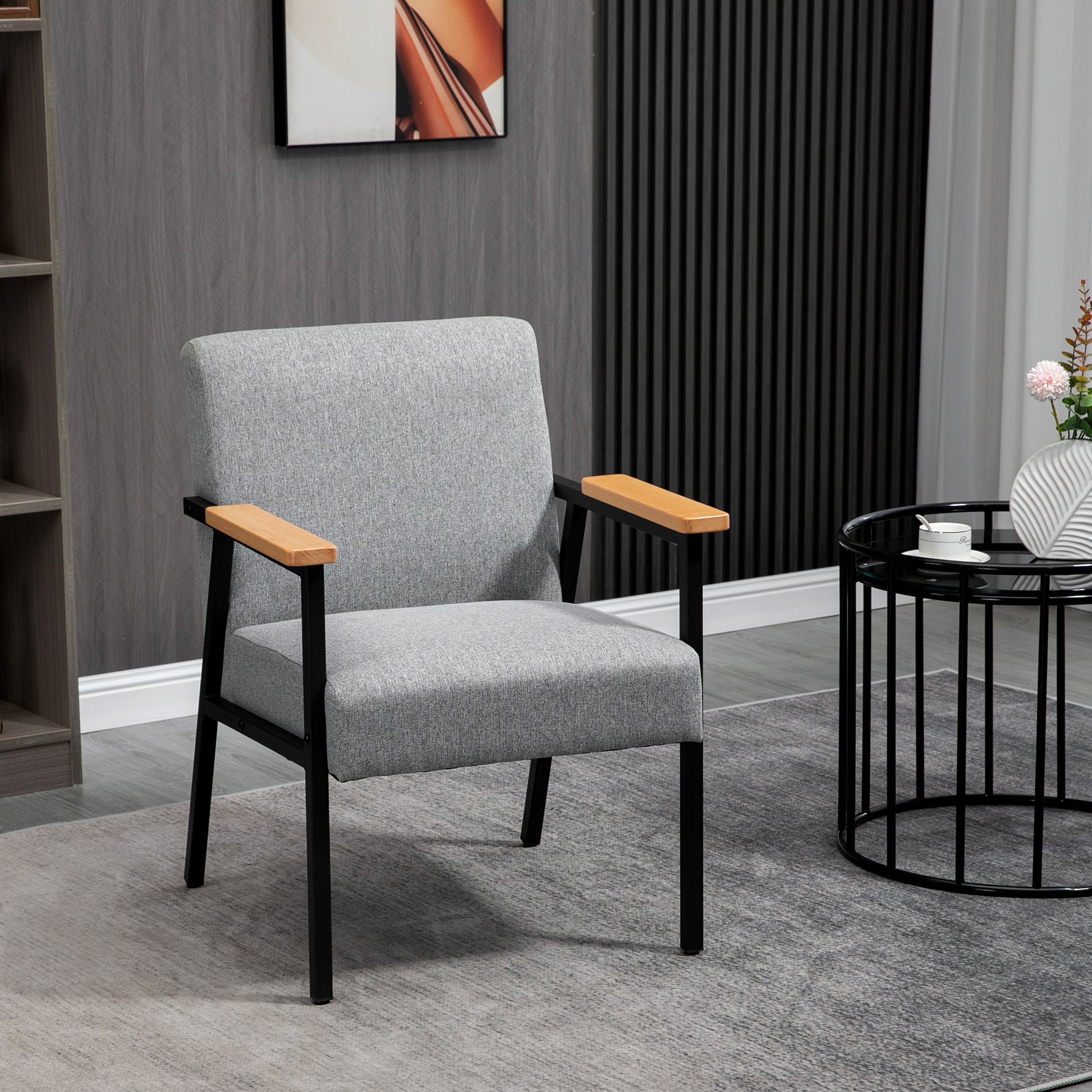 Upholstered Armchair, Accent Chair, Recliner with Linen Look, Dining Chair for Living Room, Bedroom, Gray, 64.5 x 70 x 83.5 cm