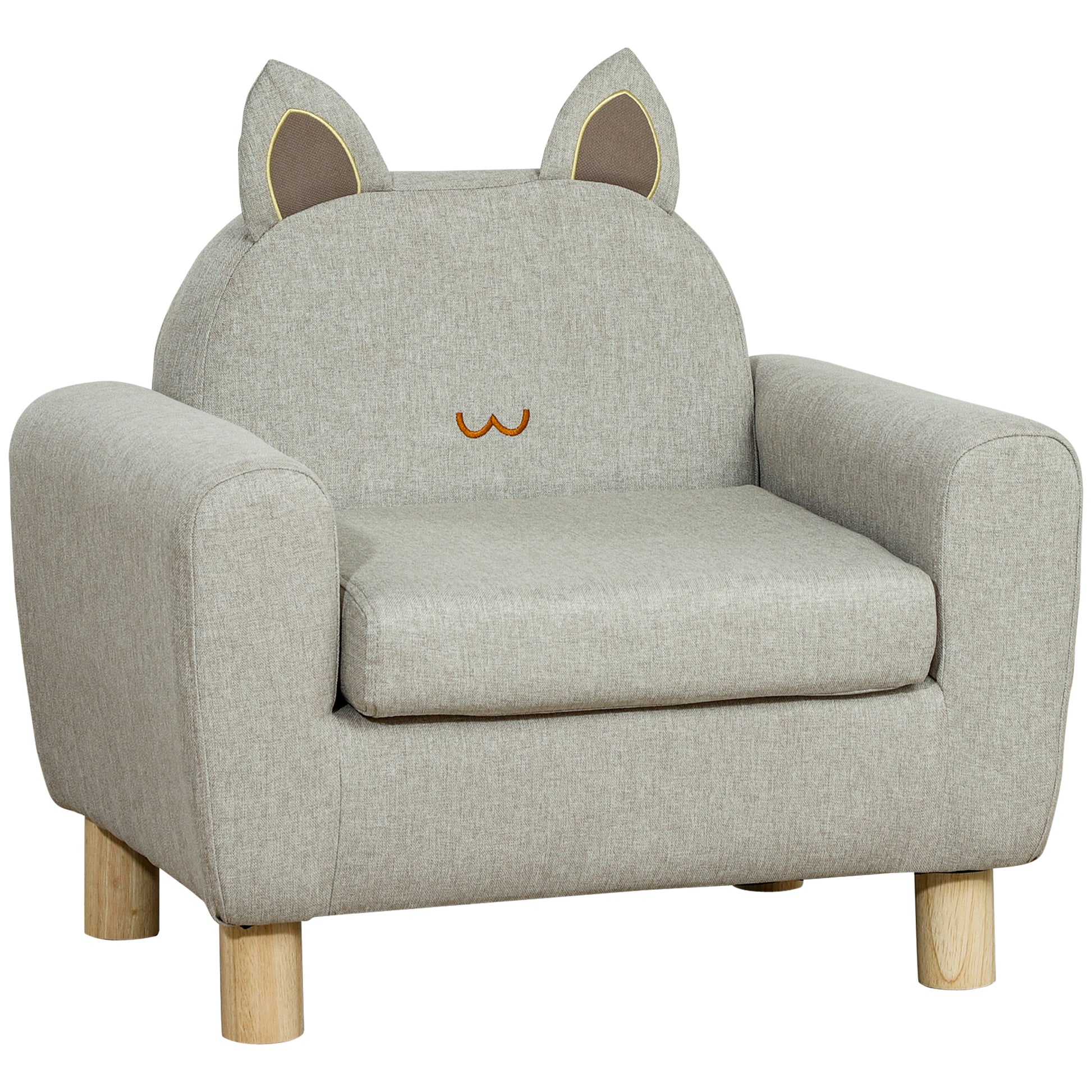 Children's Armchair Mini Sofa for +3 Years with Padded Seat Armrests Storage Pocket and Wooden Frame Load 45 kg 61x42x53 cm Gray