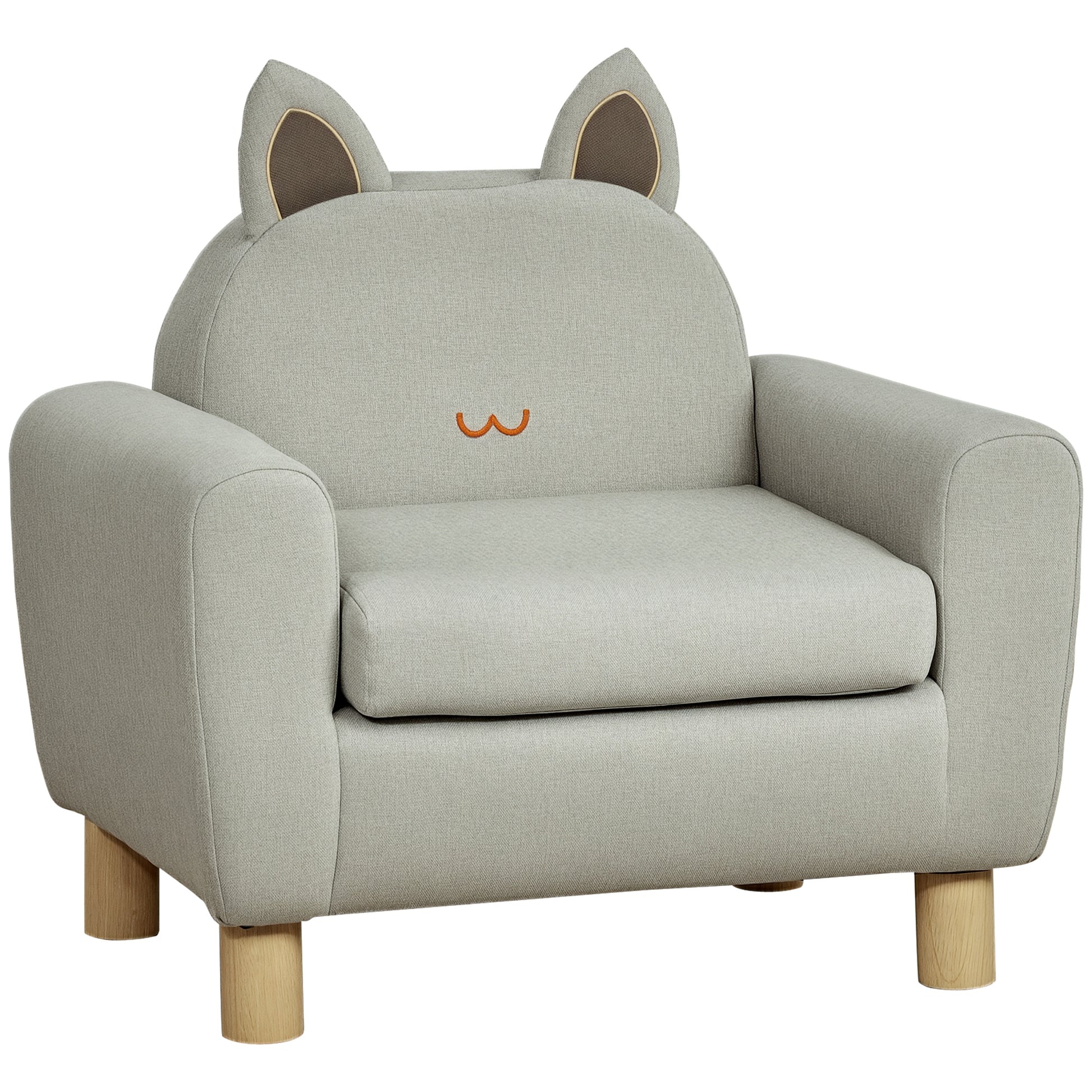 Children's Armchair Mini Sofa for +3 Years with Padded Seat Armrests Storage Pocket and Wooden Frame Load 45 kg 61x42x53 cm Gray