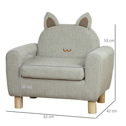 Children's Armchair Mini Sofa for +3 Years with Padded Seat Armrests Storage Pocket and Wooden Frame Load 45 kg 61x42x53 cm Gray