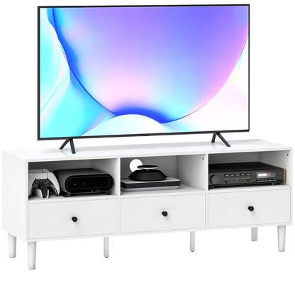 Modern TV Stand TV Stand for Living Room with 3 Open Compartments 3 Drawers and Cable Hole for 45/55/65 Inch TV 120x34x45 cm White