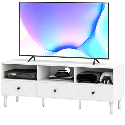 Modern TV Stand TV Stand for Living Room with 3 Open Compartments 3 Drawers and Cable Hole for 45/55/65 Inch TV 120x34x45 cm White