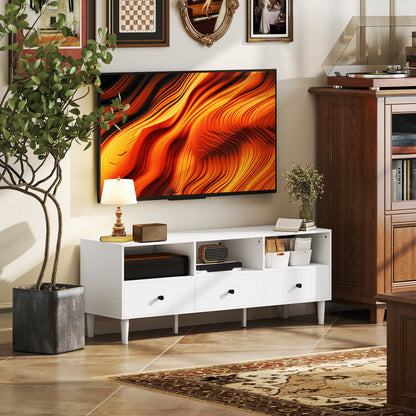 Modern TV Stand TV Stand for Living Room with 3 Open Compartments 3 Drawers and Cable Hole for 45/55/65 Inch TV 120x34x45 cm White