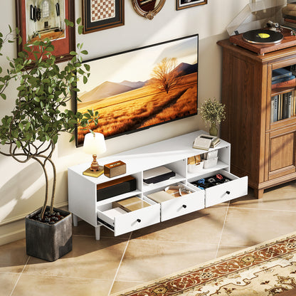 Modern TV Stand TV Stand for Living Room with 3 Open Compartments 3 Drawers and Cable Hole for 45/55/65 Inch TV 120x34x45 cm White