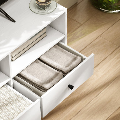 Modern TV Stand TV Stand for Living Room with 3 Open Compartments 3 Drawers and Cable Hole for 45/55/65 Inch TV 120x34x45 cm White